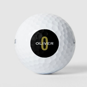 Personalised Monogram Black Gold White Name Golf Balls