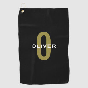 Personalised Monogram Black Gold White Name Golf Towel