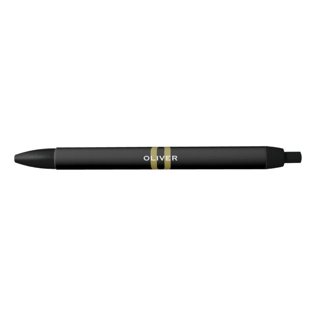 Personalised Monogram Black Gold White Name Ink Pen (Front)