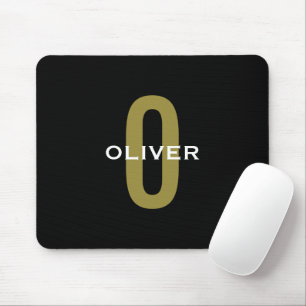 Personalised Monogram Black Gold White Name Mouse Mat