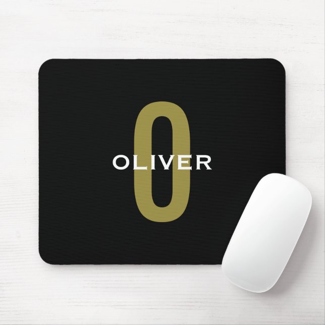 Personalised Monogram Black Gold White Name Mouse Mat (With Mouse)