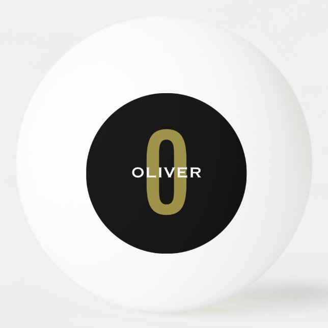 Personalised Monogram Black Gold White Name Ping Pong Ball (Front)