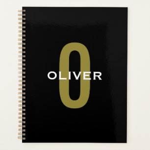 Personalised Monogram Black Gold White Name Planner