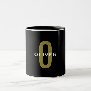 Personalised Monogram Black Gold White Name Two-Tone Coffee Mug