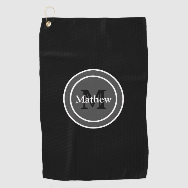 Personalised Monogram Black Golf Towel (Front)