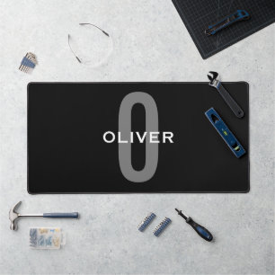 Personalised Monogram Black Grey White Name Desk Mat