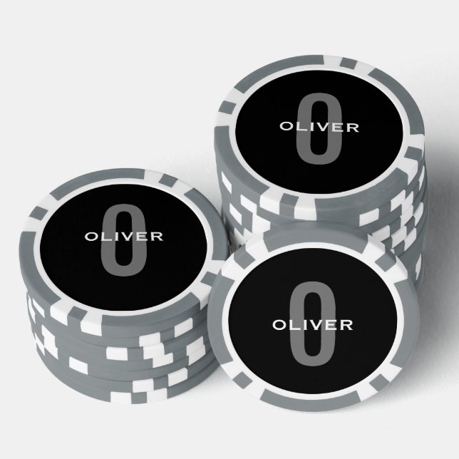 Personalised Monogram Black Grey White Name Poker Chips (Stack)