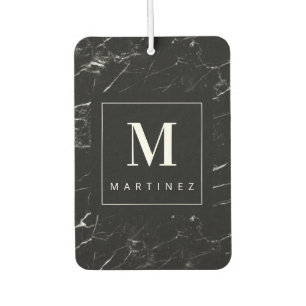 Personalised  Monogram Black Marble Car Air Freshener