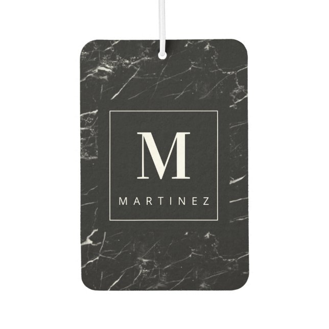 Personalised  Monogram Black Marble Car Air Freshener (Front)