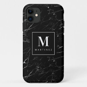 Personalised  Monogram Black Marble iPhone 11 Case