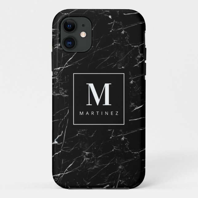 Personalised  Monogram Black Marble Case-Mate iPhone Case (Back)