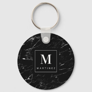 Personalised  Monogram Black Marble Key Ring