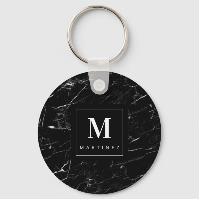 Personalised  Monogram Black Marble Key Ring (Front)