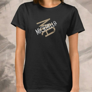 Personalised monogram black white beige name T-Shirt