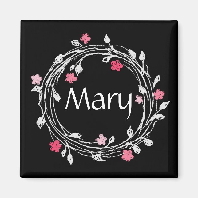 Personalised Monogram Black & White Floral Wreath Magnet (Front)