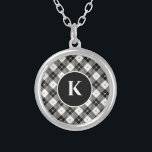 Personalised Monogram Black White Gold Plaid Silver Plated Necklace<br><div class="desc">Personalised Monogrammed Black White and Gold Plaid Silver Plated Locket</div>
