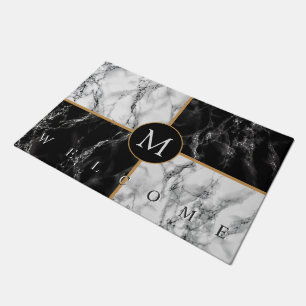 Personalised Monogram Black White Marble Doormat
