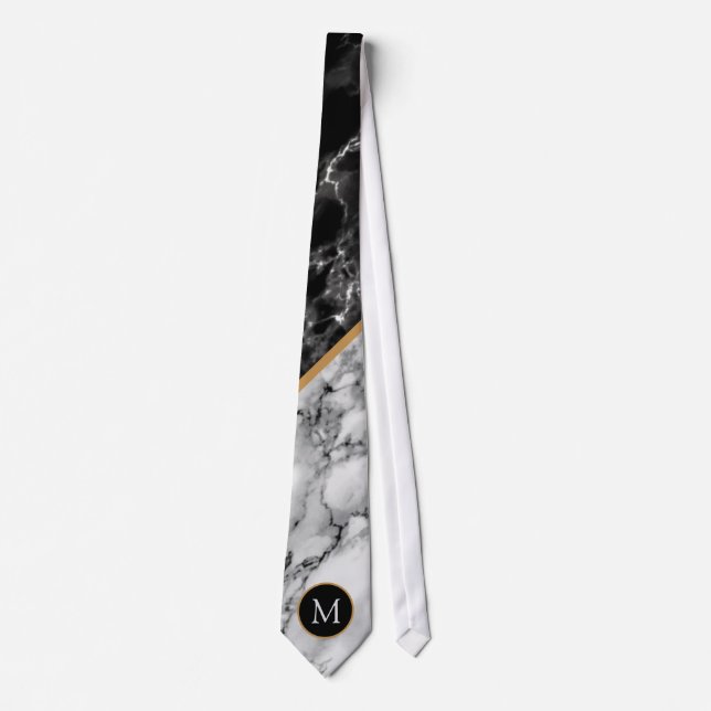 Personalised Monogram Black White Marble Tie (Front)