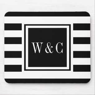 Personalised Monogram Black White Stripe Mouse Mat