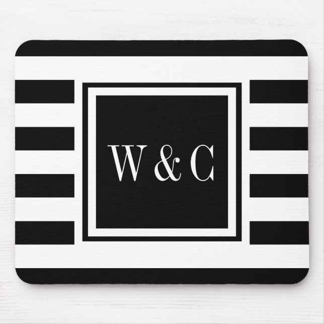 Personalised Monogram Black White Stripe Mouse Mat (Front)