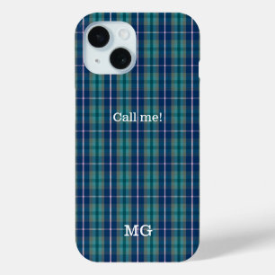Personalised Monogram Blue and Pink Plaid Pattern iPhone 15 Case