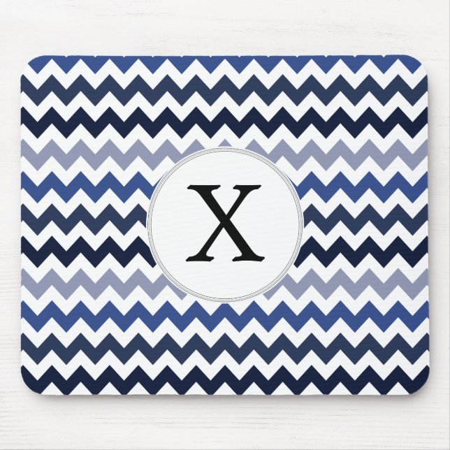 Personalised Monogram Blue Chevron Mouse Mat (Front)