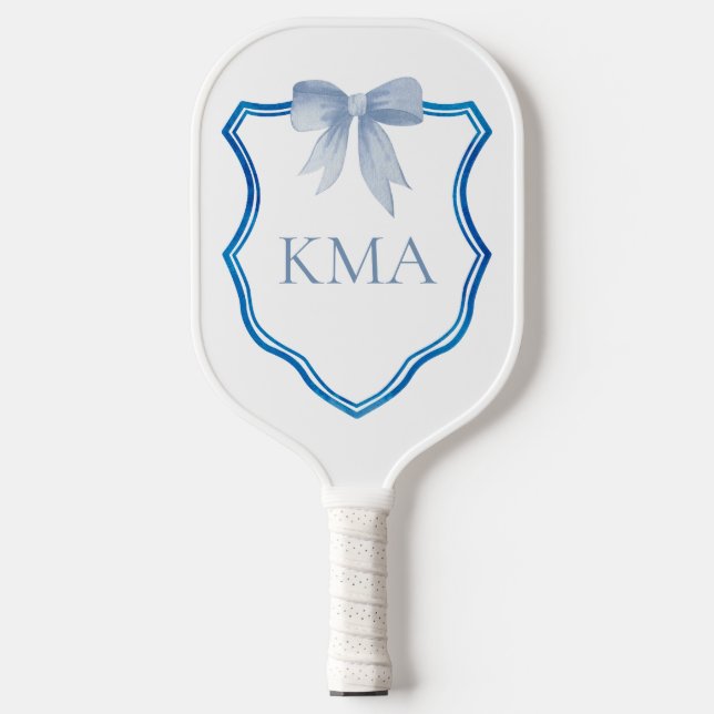 Personalised monogram blue crest preppy women pickleball paddle (Front)