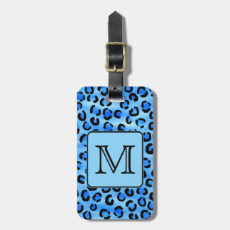 Personalised Monogram, Blue Leopard Print Pattern. Luggage Tag