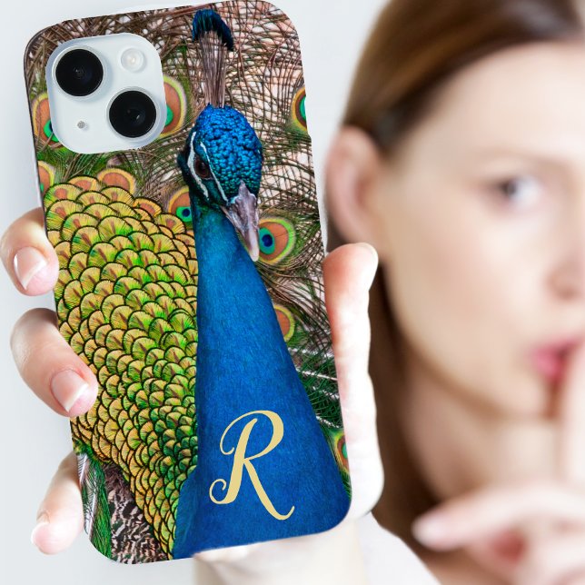 Personalised Monogram Blue Peacock Photo Case-Mate iPhone Case (Personalized Monogram Blue Peacock Photo Case-Mate iPhone Case)