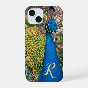 Personalised Monogram Blue Peacock Photo iPhone 15 Case