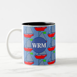 Personalised Monogram Blue Sailboat Coffee Mug