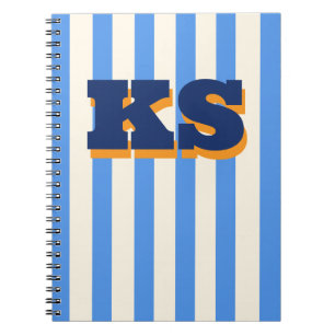 Personalised Monogram Blue Stripe, Custom Initials Notebook