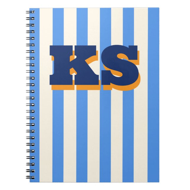 Personalised Monogram Blue Stripe, Custom Initials Notebook (Front)