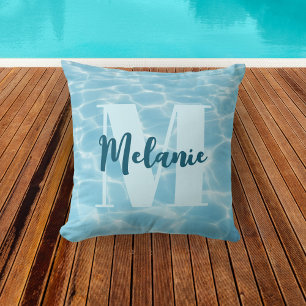 Personalised Monogram Blue Swimming Pool Modern  Cushion