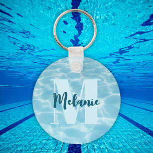 Personalised Monogram Blue Swimming Pool Modern Key Ring