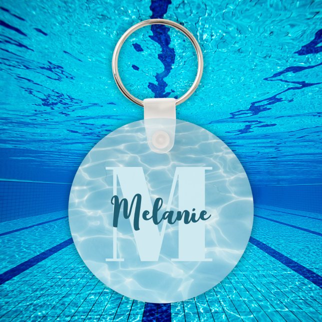 Personalised Monogram Blue Swimming Pool Modern Key Ring (Creator Uploaded)