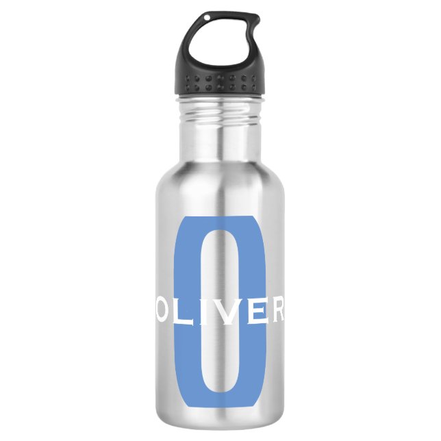 Personalised Monogram Blue White Name 710 Ml Water Bottle (Front)