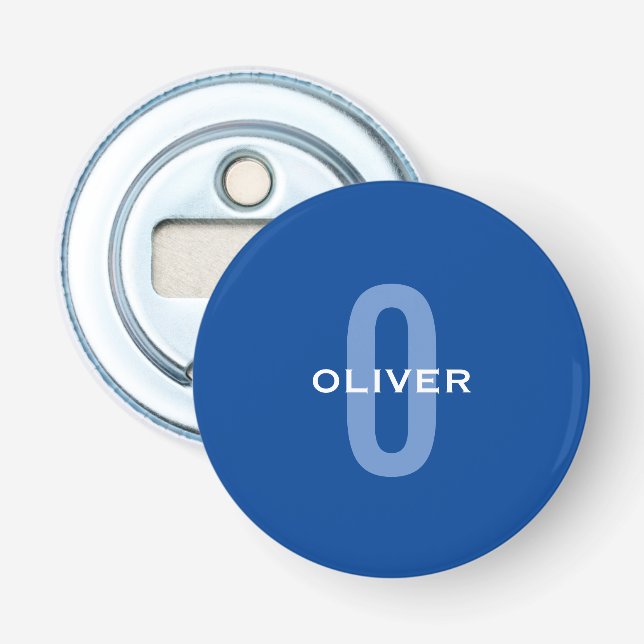 Personalised Monogram Blue White Name Bottle Opener (Front)