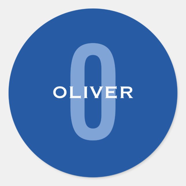 Personalised Monogram Blue White Name Classic Round Sticker (Front)
