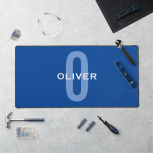 Personalised Monogram Blue White Name Desk Mat