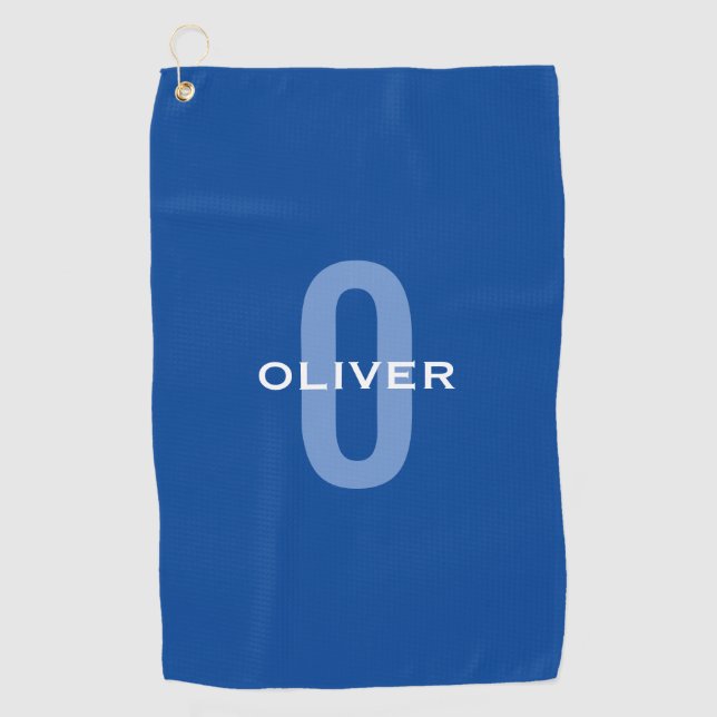 Personalised Monogram Blue White Name Golf Towel (Front)