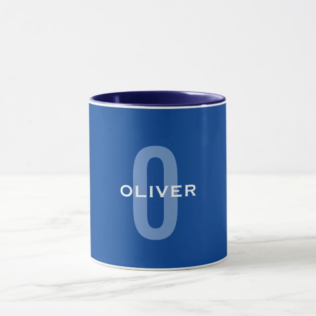 Personalised Monogram Blue White Name Mug (Center)
