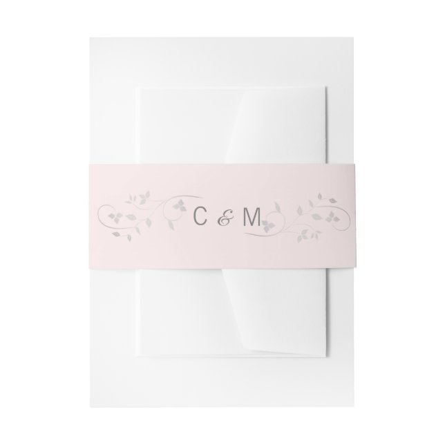 Personalised Monogram Blush Pink Grey Wedding Invitation Belly Band (Front Example)