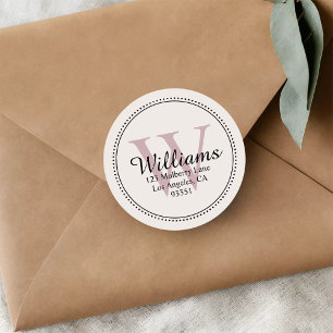 Personalised Monogram Blush Pink Return Address Classic Round Sticker