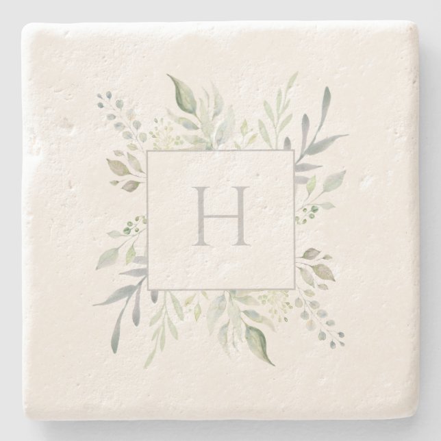 Personalised Monogram Botanical Stone Coaster (Front)