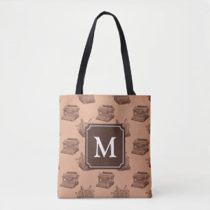 Personalised Monogram Brown Vintage Typewriter Tote Bag