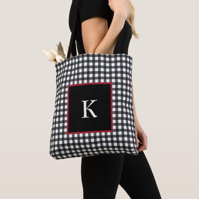 Personalised Monogram Buffalo Plaid Tote (Close Up)