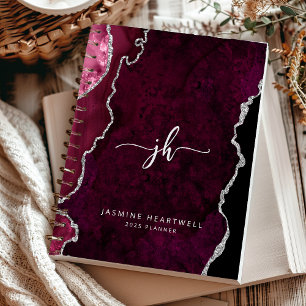 Personalised Monogram Burgundy Silver Agate 2025 Planner