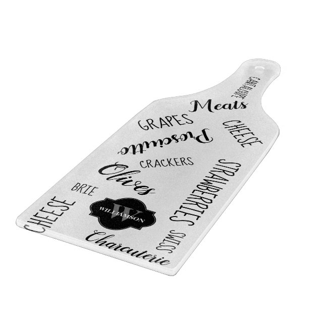 Personalised monogram charcuterie black Words Cutting Board (Corner)