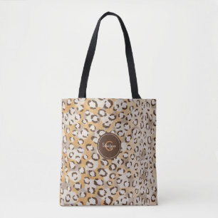 Personalised Monogram Cheetah Print Animal Pattern Tote Bag